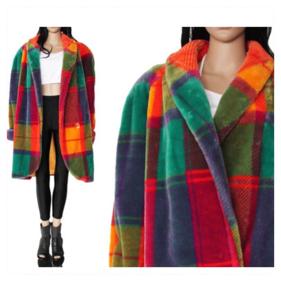 Vintage Jackets & Blazers - Vintage Donny Brook faux fur plaid coat